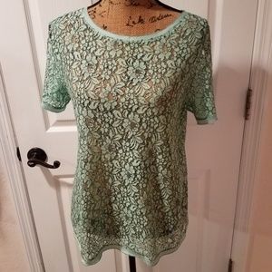 Teal n black see through blouse